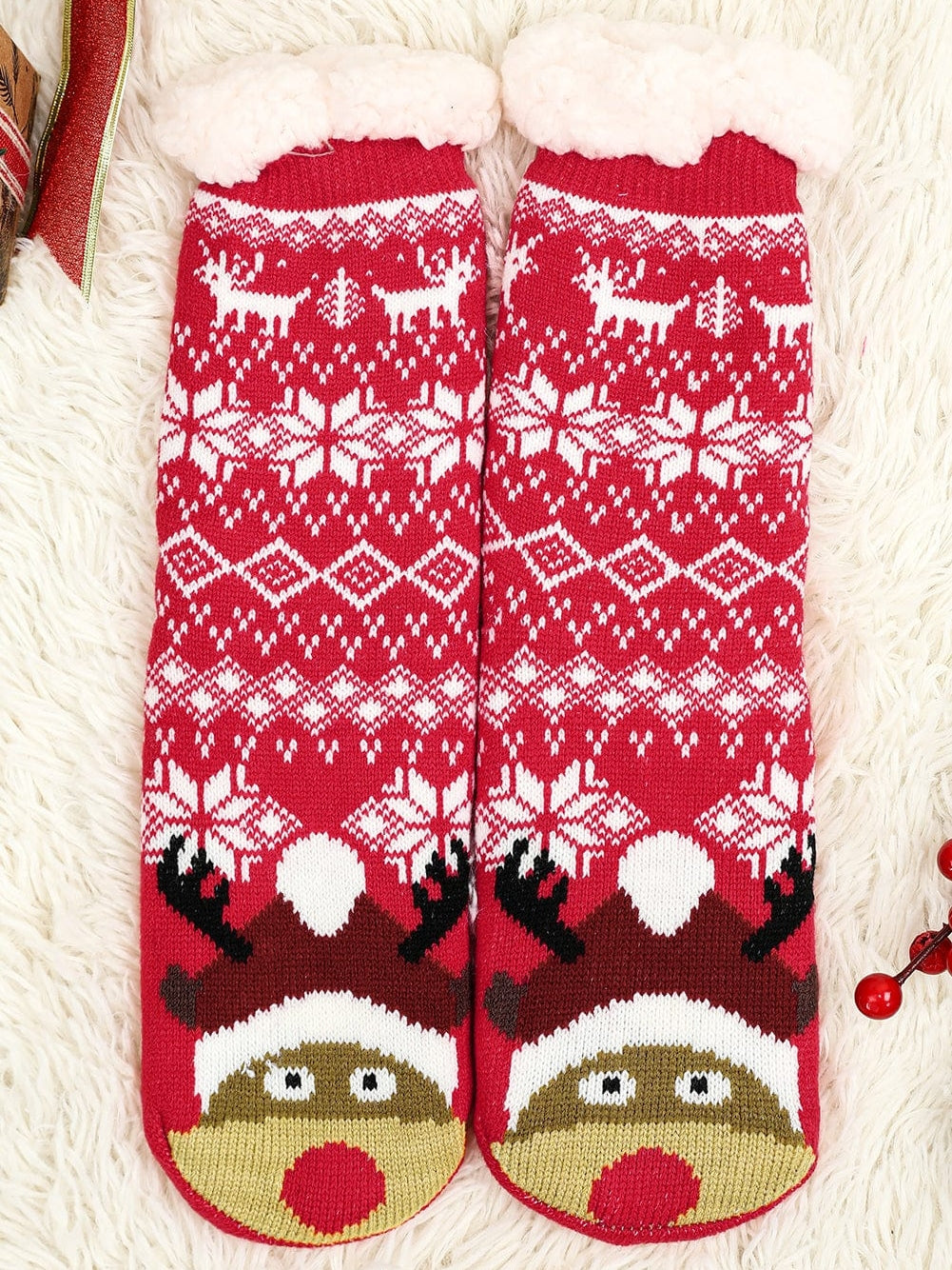 Fiery Red Christmas Flake Thermal Socks