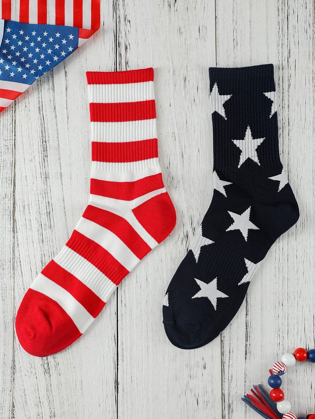 Fiery Red USA Star and Striped Pattern Crew Socks