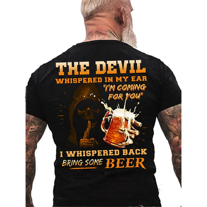 Devil Whispered In My Ear Back Bring Some Beer T-Shirt Mens 3D Shirt For Birthday | Black Halloween | Men'S Tee Slogan Shirts Graphic Letter Crew Neck 3D Print Street Casual Short Sleeve Clothing