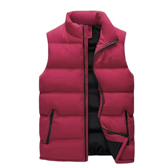 Men's Puffer Vest Gilet Hiking Winter Polyester Windproof Warm Solid Color Stand Collar Black Red Navy Blue Vest