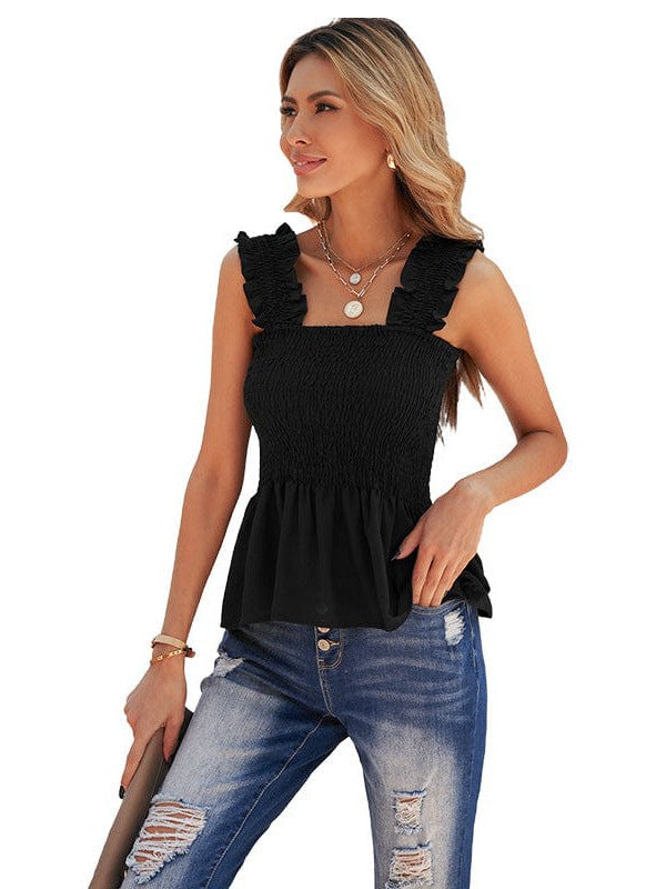 Floral Pleated Sleeveless Top with Slim Fit Pullover Style