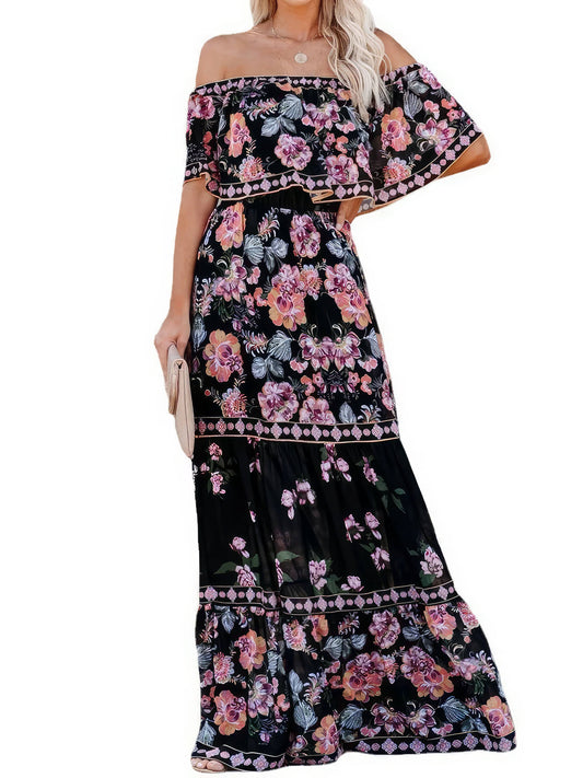 Floral Print One-shoulder Mopping Dress
