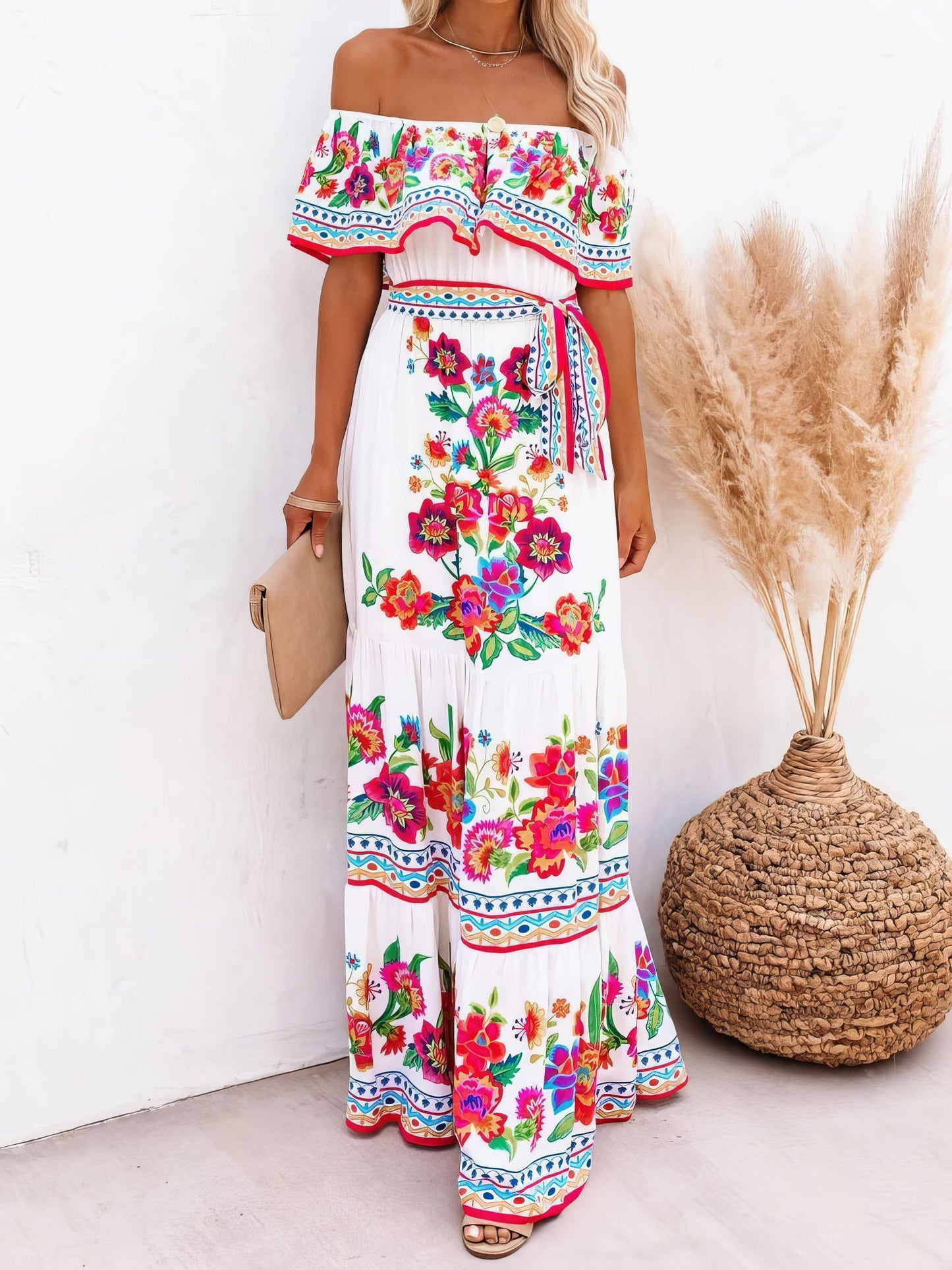 Floral Print One-shoulder Mopping Dress