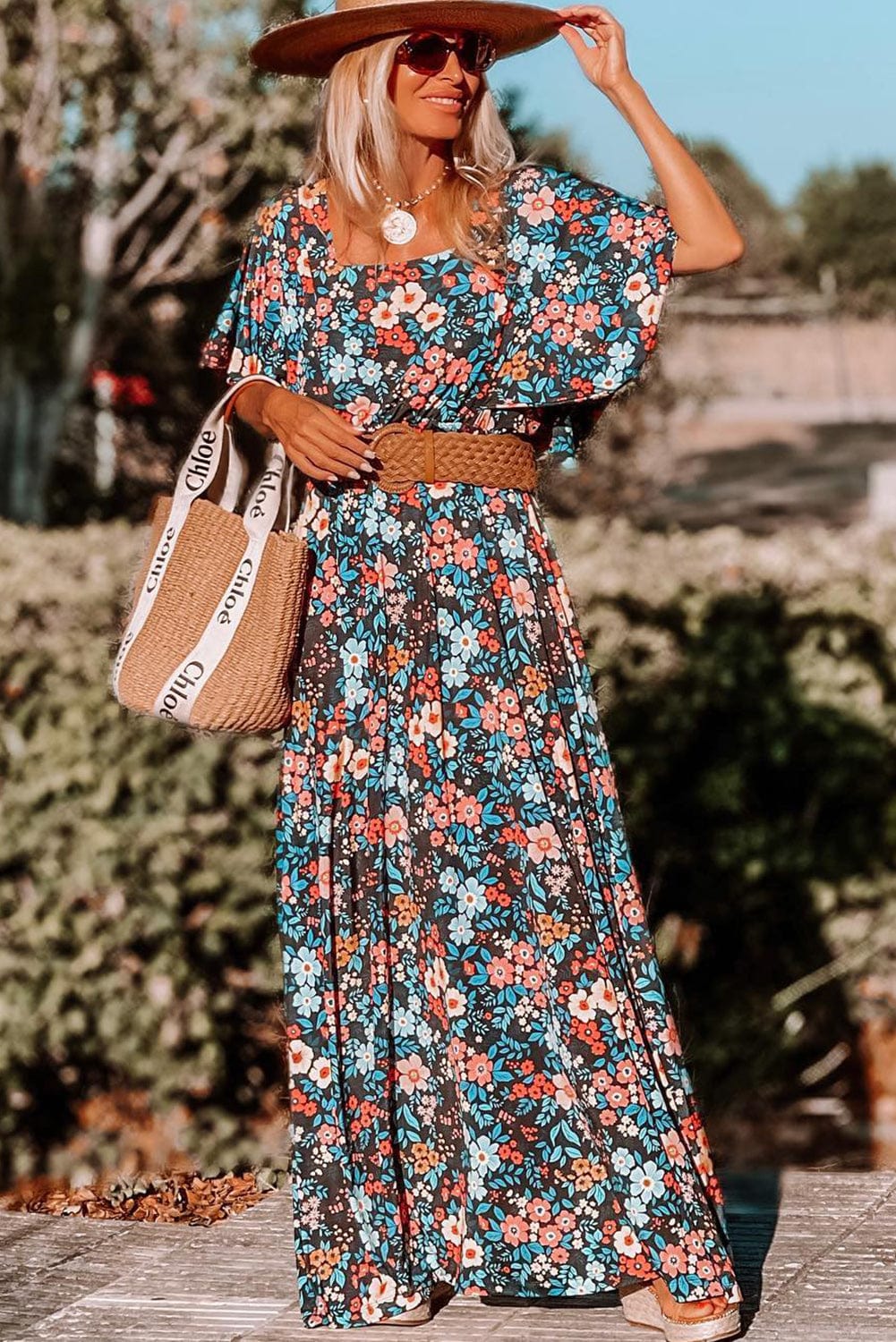 Floral Print One-shoulder Mopping Dress