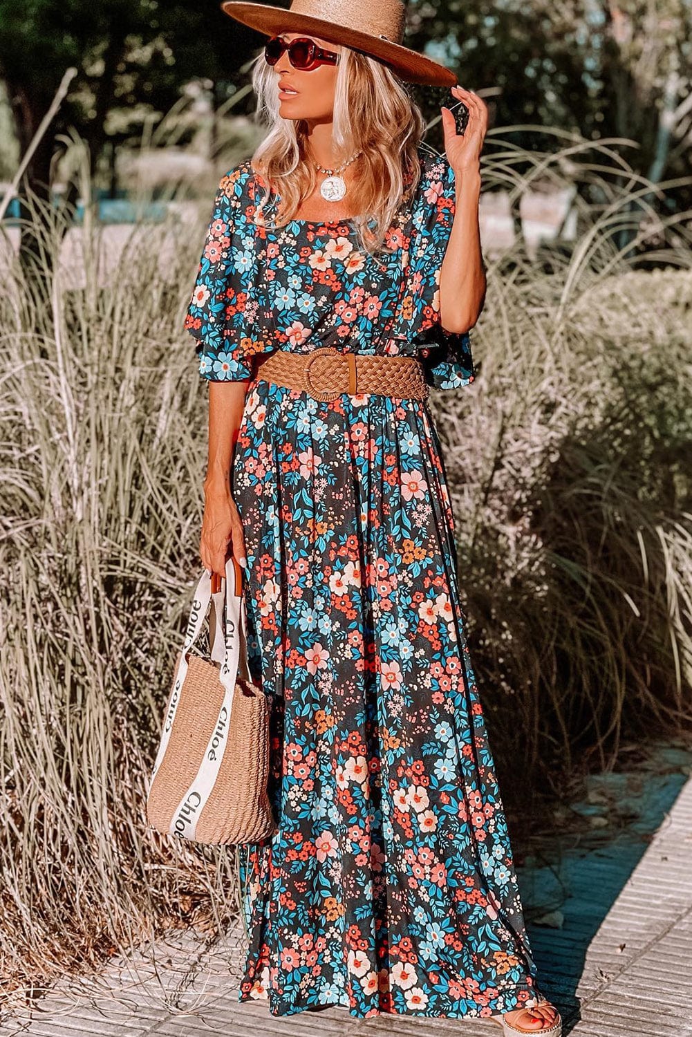 Floral Print One-shoulder Mopping Dress