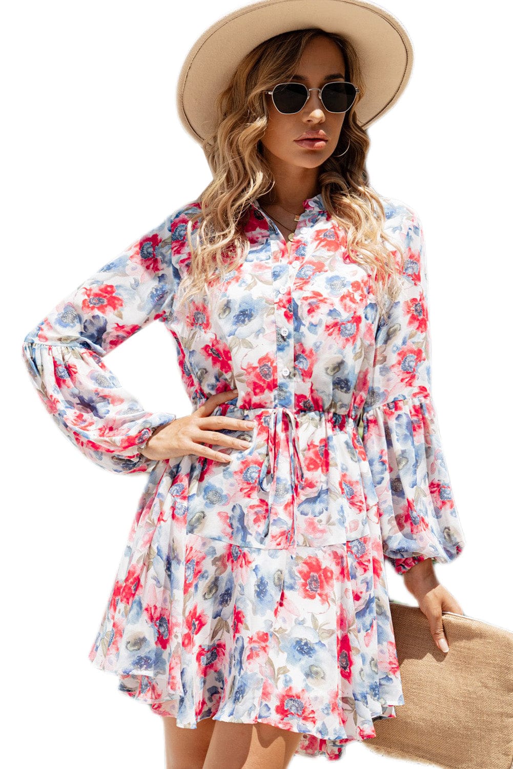 Floral Print One-shoulder Mopping Dress