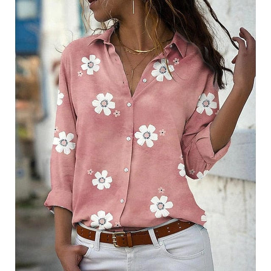 Floral Print Women's Blouse with Button-Up Design