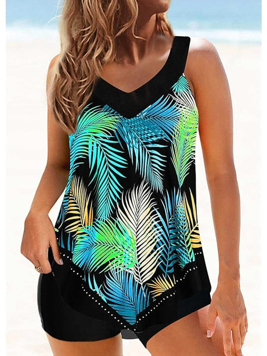 Floral Striped Plus Size Tankini Swimsuit for Women