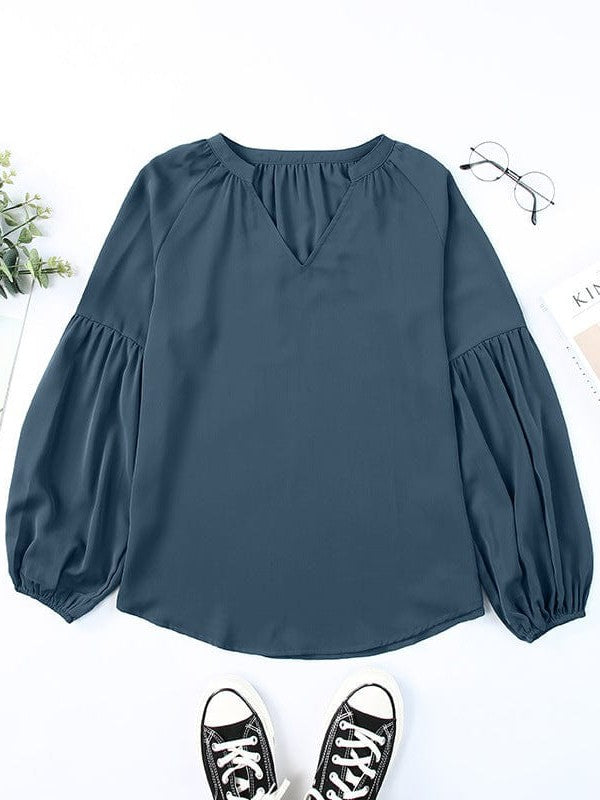 Flowy Chiffon Long Sleeve Plus Size Women's Top