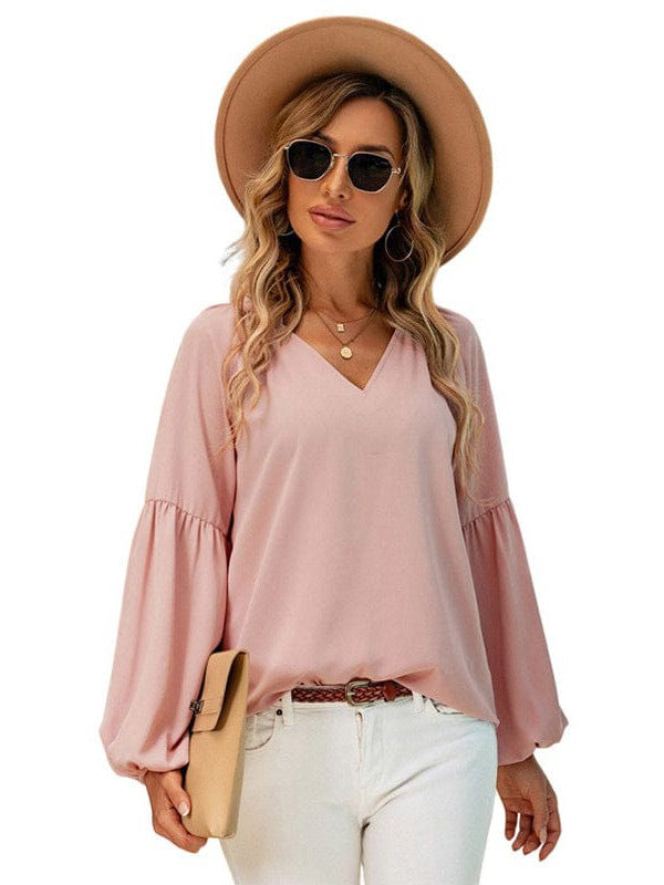 Flowy Chiffon Long Sleeve Plus Size Women's Top