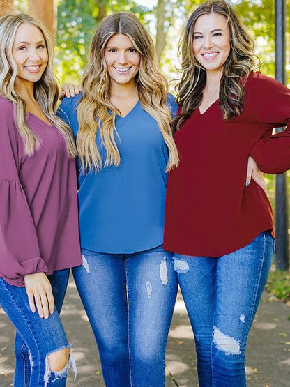 Flowy Chiffon Long Sleeve Plus Size Women's Top