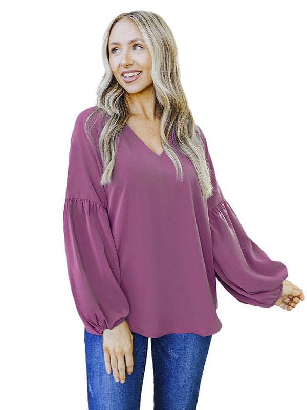 Flowy Chiffon Long Sleeve Plus Size Women's Top