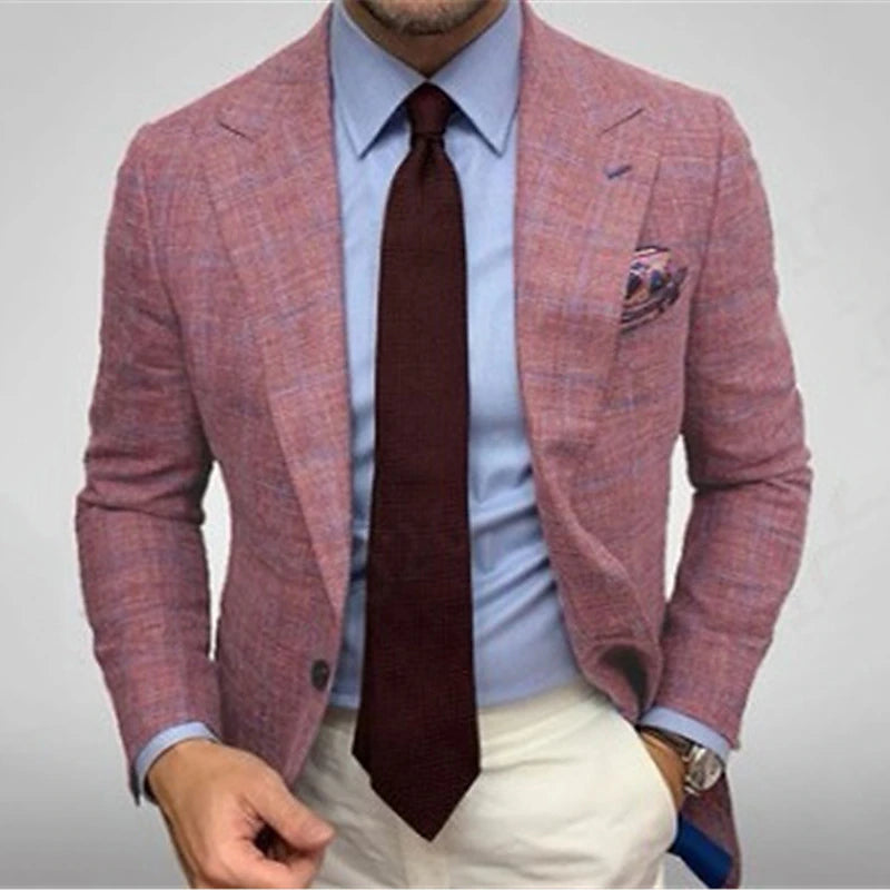 Stylish Men's Tweed Plaid Evening Blazer with Long Sleeves