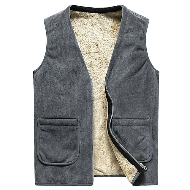 Grey Cashmere Fleece Vest with Long Sleeves for Men