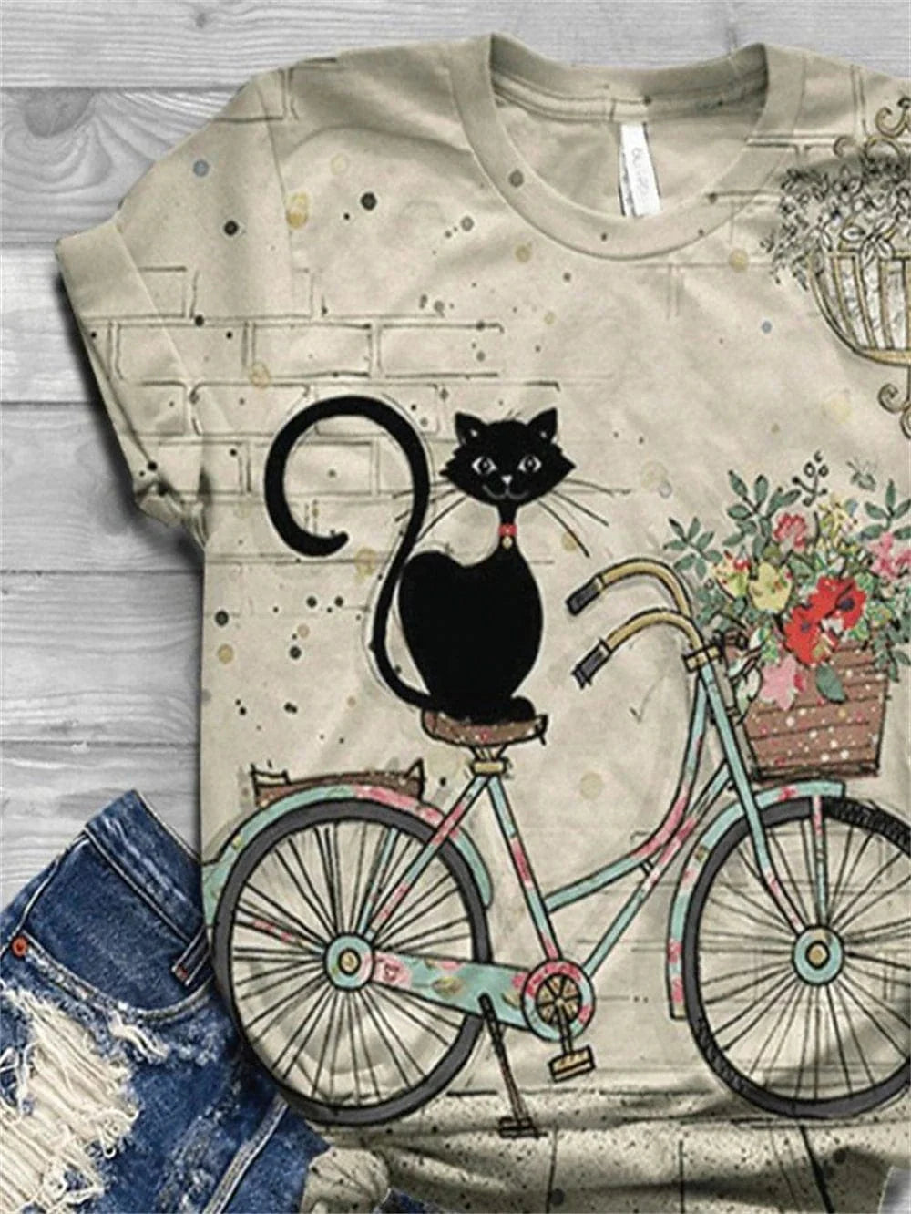 Floral Cat Print Women's T-shirt