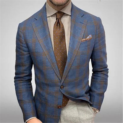 Stylish Men's Tweed Plaid Evening Blazer with Long Sleeves