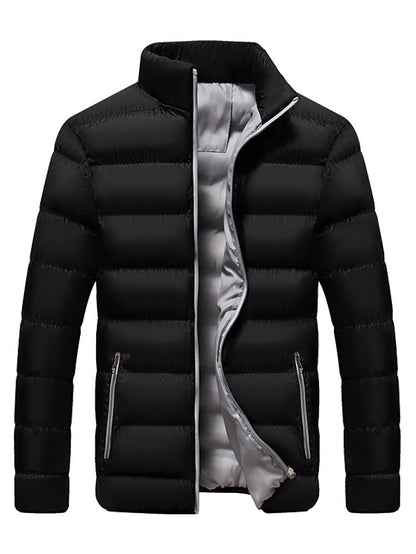 Men's Winter Jacket Puffer Jacket Padded Classic Style Sports Outdoor Windproof Warm Winter Solid Color Black Wine Red Navy Blue Puffer Jacket