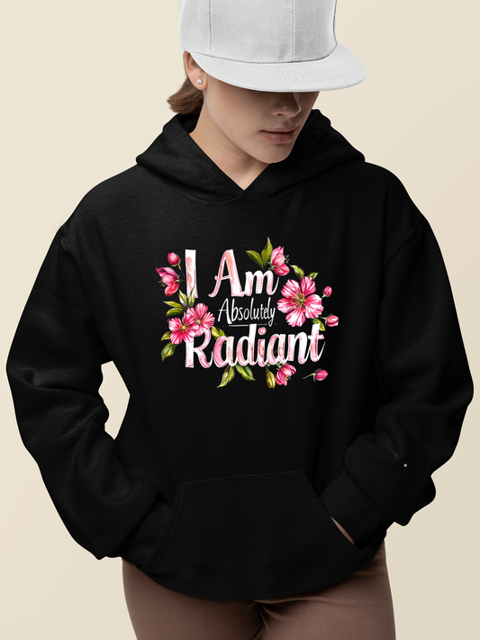 Pink Floral Letter Print Hooded Sweatshirt, Fall And Spring Casual Hooded Sweatshirt, Women's Clothing