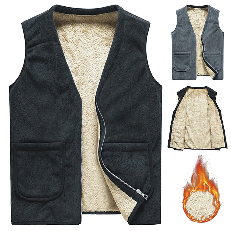 Grey Cashmere Fleece Vest with Long Sleeves for Men