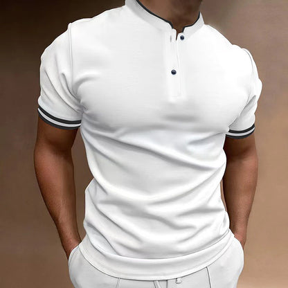 Men's Polo Shirt Golf Shirt Casual Holiday Stand Collar Short Sleeve Fashion Basic Plain Button Summer Regular Fit Black White Burgundy Brown Polo Shirt