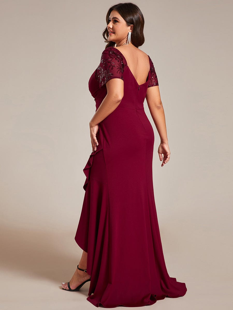 Glamorous V-Neck Sequin Sleeve Fishtail Evening Gown