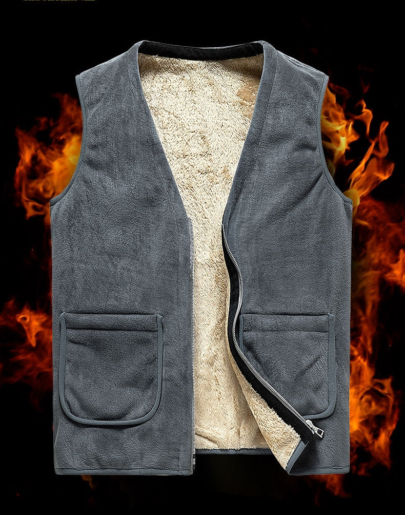 Grey Cashmere Fleece Vest with Long Sleeves for Men