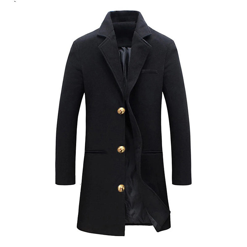 Winter Polyester Men's Trench Coat - Stylish Office & Career Outerwear