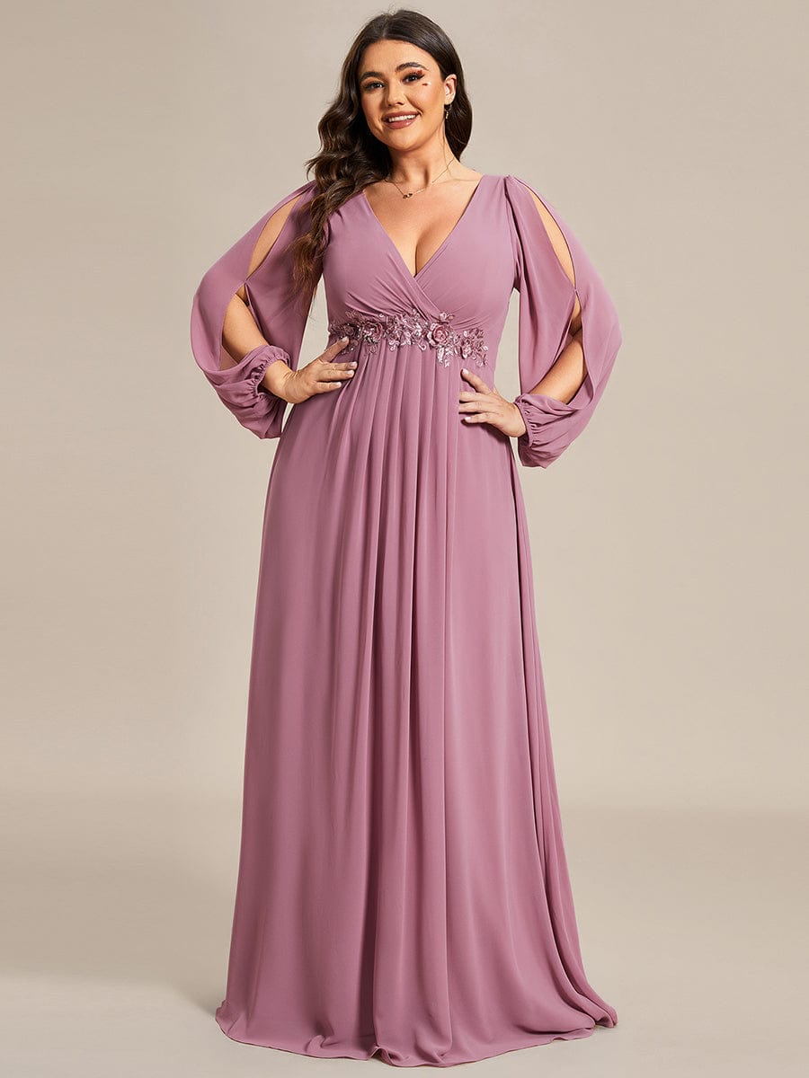 Graceful Chiffon Evening Dress with Lantern Sleeves for Curvy Women