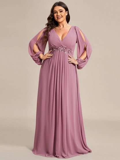 Graceful Chiffon Evening Dress with Lantern Sleeves for Curvy Women