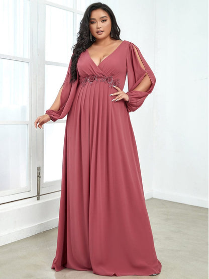 Graceful Chiffon Evening Dress with Lantern Sleeves for Curvy Women