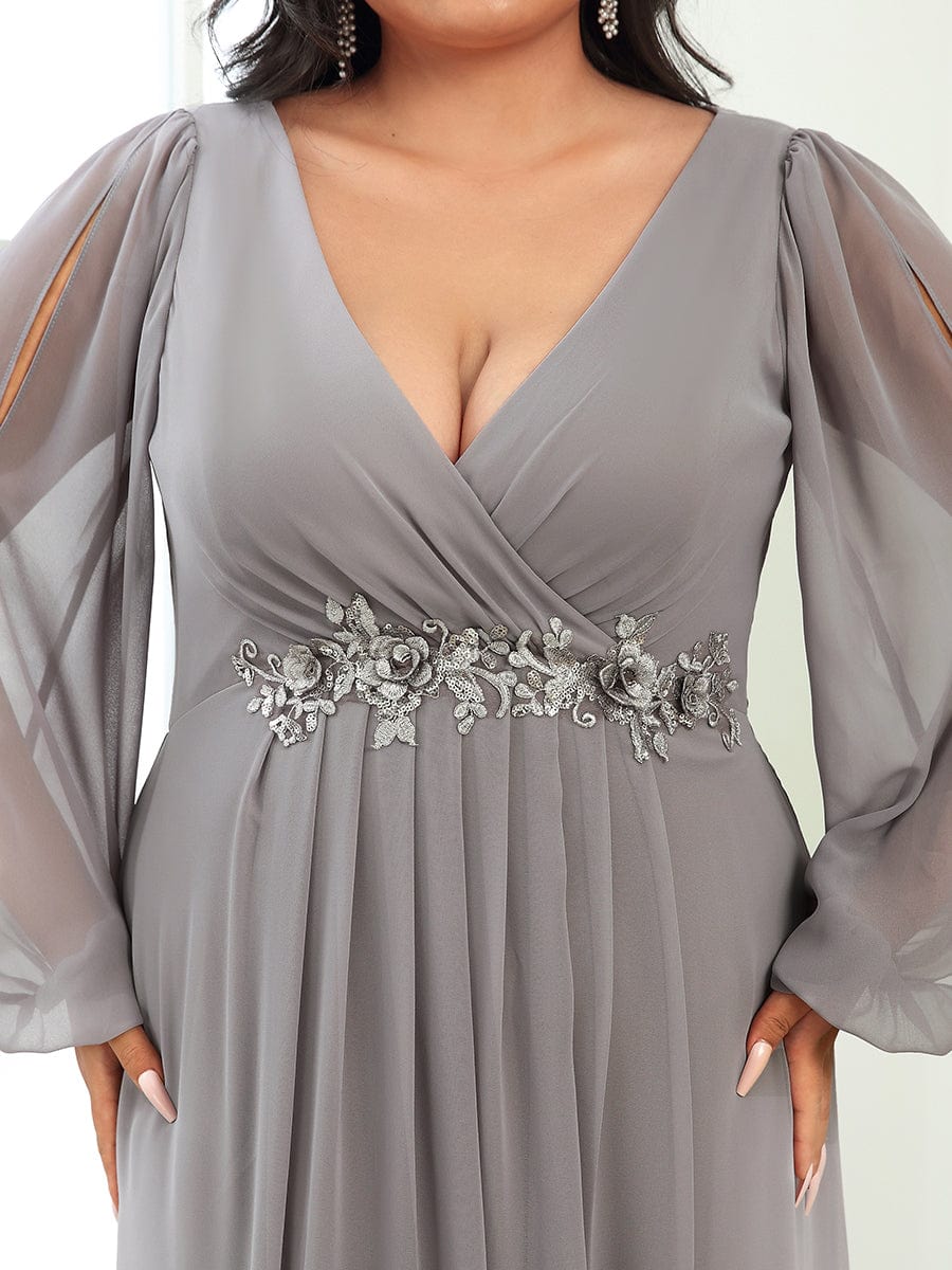 Graceful Chiffon Evening Dress with Lantern Sleeves for Curvy Women