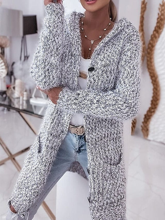 Gray Crochet Knit Open Front Women's Cardigan Sweater