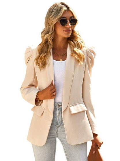 Green Fruit Collar Long Sleeve Women's Blazer in Solid Color - Versatile Slim Fit Regular Length Top