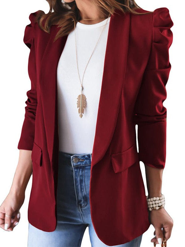 Green Fruit Collar Long Sleeve Women's Blazer in Solid Color - Versatile Slim Fit Regular Length Top