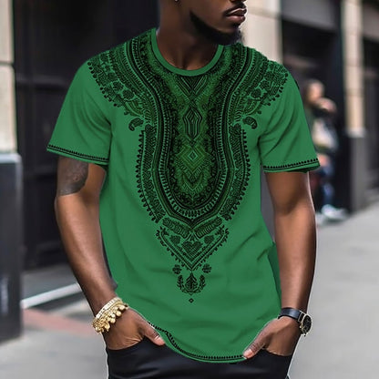 Floral African Mens 3D Shirt Casual | White Summer Cotton | Tee Graphic Color Block Tribal Crew Neck Clothing Apparel 3D Print Outdoor Daily Short Sleeve Fashion Designer Ethnic