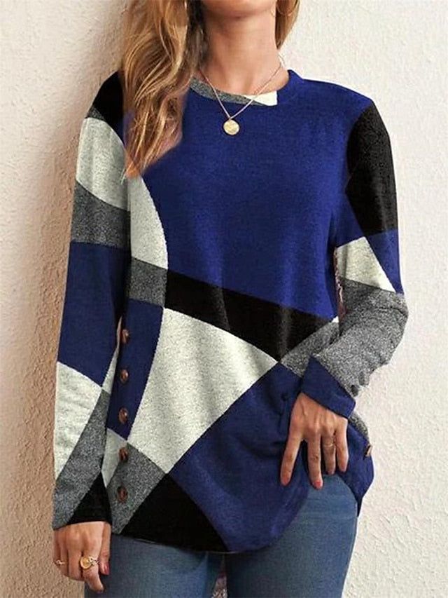 Women's Pullover Sweater Jumper Jumper Ribbed Knit Patchwork Color Block Crew Neck Stylish Casual Daily Holiday Summer Spring Red Blue S M L - LuckyFash™
