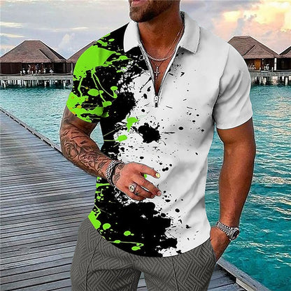 Men's Polo Shirt Golf Shirt Graffiti Turndown White Blue Purple Green 3D Print Outdoor Street Short Sleeves Print Zipper Clothing Apparel Fashion Designer Casual Breathable