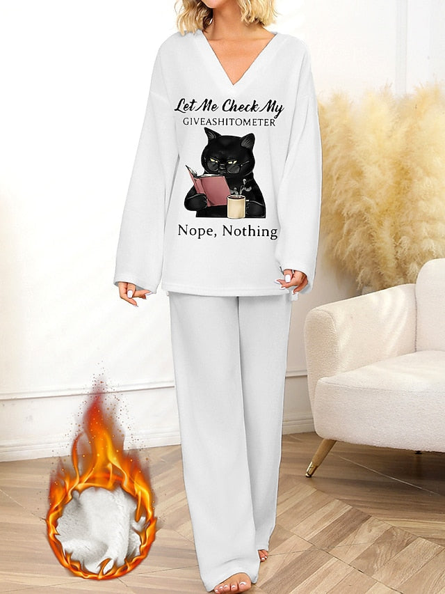 Cozy Cat Printed Pajama Sets for Women