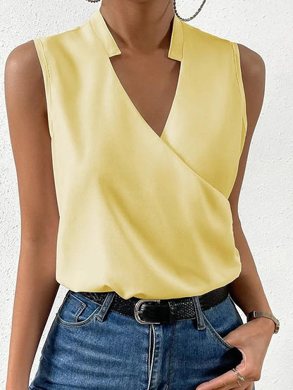 Light Yellow V-Neck Sleeveless Tank Top for Women