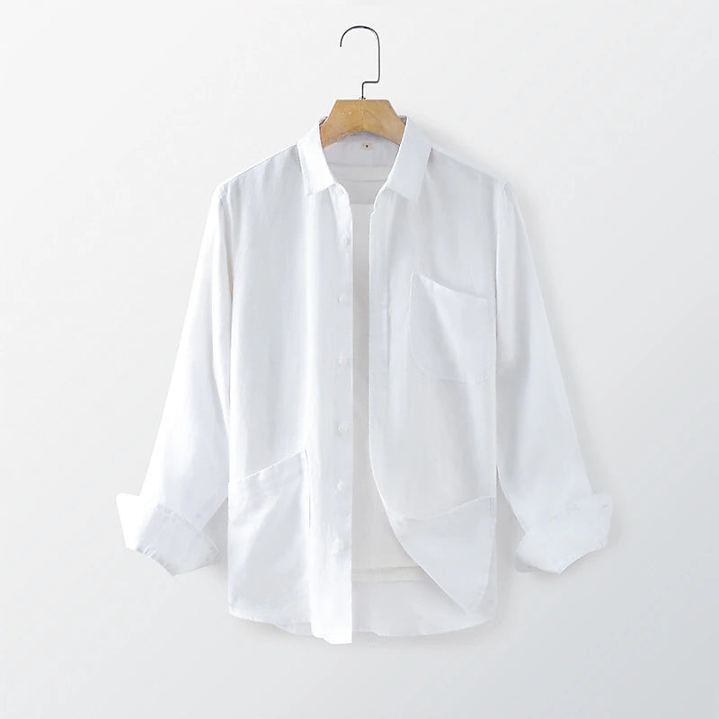 Linen Men's Long Sleeve Pocket Shirt - Versatile Spring & Fall Fashion Choice