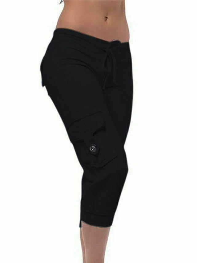 Women's Capri Pants Drawstring Multiple Pockets Yoga Fitness Gym Workout Bottoms Black White Burgundy Sports Activewear Micro-elastic Slim - LuckyFash™