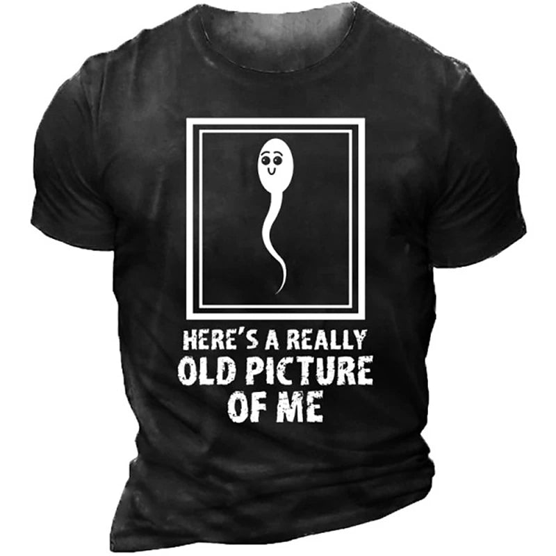 Halloween Mens Graphic Shirt Sperm 3D For Birthday | Brown Summer Cotton Tee Funny Shirts Distressed Cartoon Letter Prints Crew Neck Black Blue T-Shirt Old Picture Of