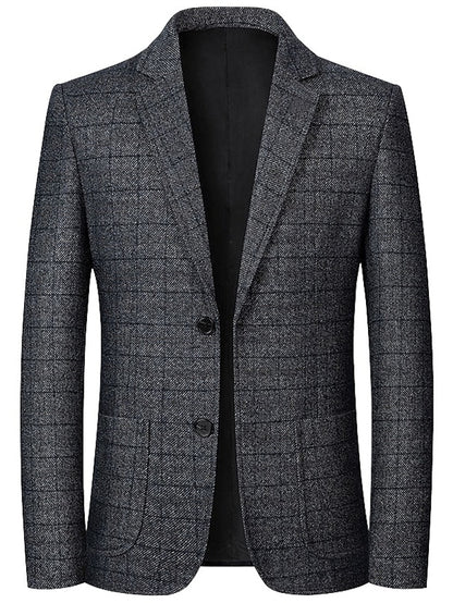 Classic Blue Grey Men's Plaid Blazer - Winter Essential for Stylish Men