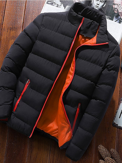 Men's Winter Jacket Puffer Jacket Padded Classic Style Sports Outdoor Windproof Warm Winter Solid Color Black Wine Red Navy Blue Puffer Jacket