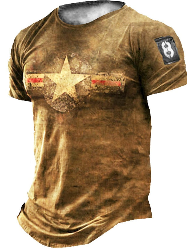 Men's Unisex T shirt Tee Distressed T Shirt Star Graphic Prints Crew Neck Light Brown Gold Brown Dark Gray 3D Print Outdoor Street Short Sleeve Print Clothing Apparel Sports Designer Vintage Casual