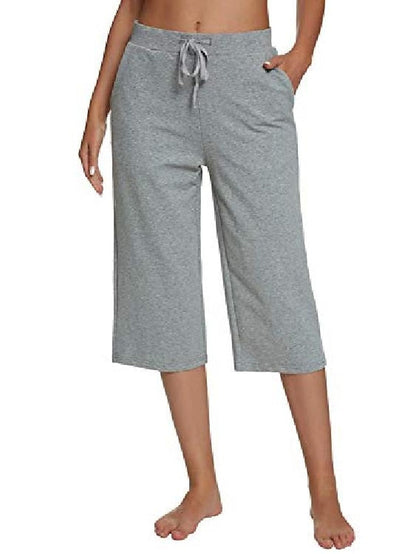 Women's Capri Pants Loose Yoga Cotton Capris Sweatpants with Pockets Wide Leg Drawstring Pants - LuckyFash™