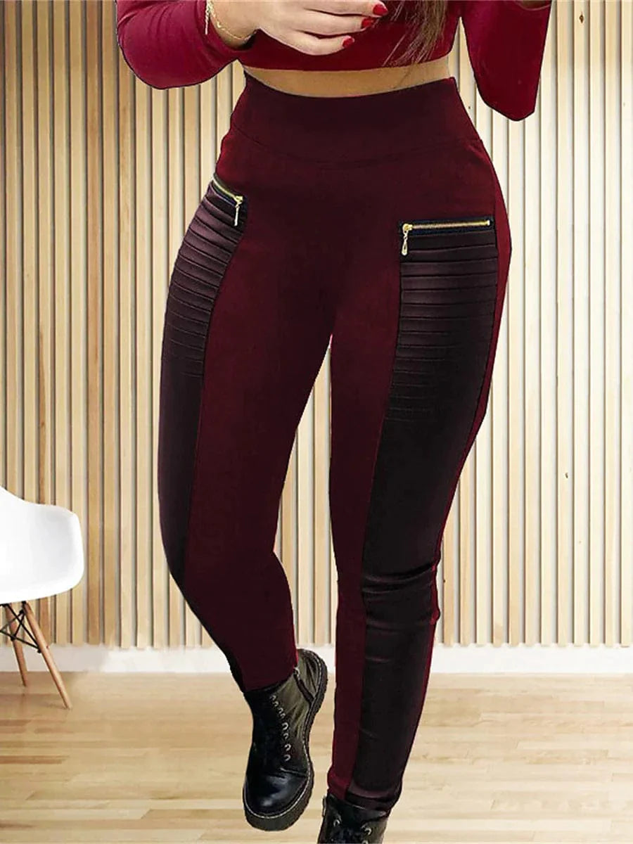 High Waist Leggings with Zipper Design for Women