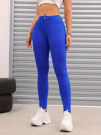 High Waisted Slim Fit Denim Jeans with Street Style Pockets in Various Colors for Women
