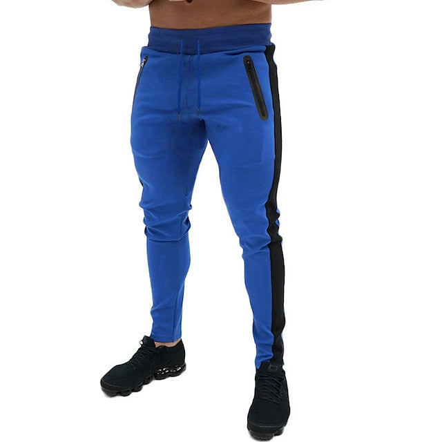 Color Block Men's Joggers with Convenient Pocket, Travel-Friendly Design