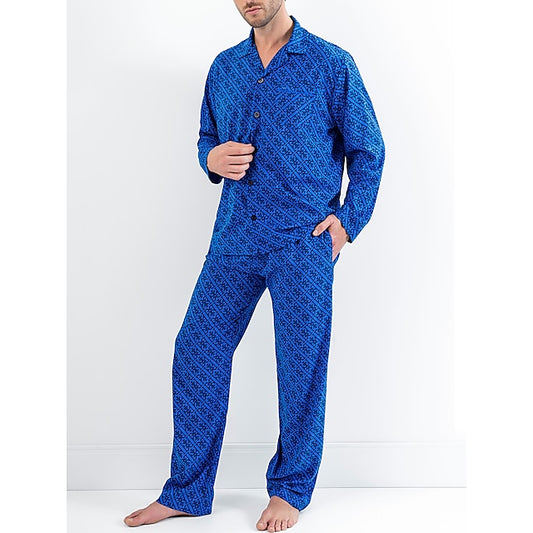 Men's Loungewear Sleepwear Pajama Set Pajama Top and Pant 2 Pieces Graphic Prints Stylish Casual Comfort Home Daily Cotton Comfort Lapel Long Sleeve Shirt Pant Drawstring Elastic Waist Spring Fall